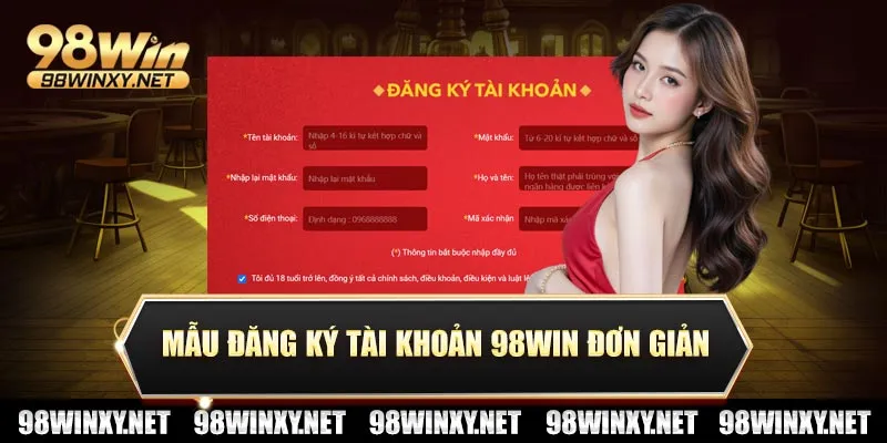 Mẫu đăng ký tài khoản 98win đơn giản